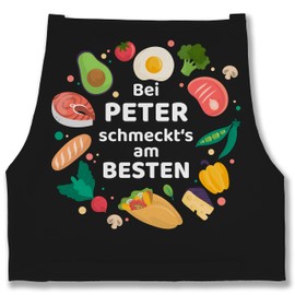 Geschenk mit Namen personalisiert by Shirtracer - Apron - Cooking Apron - "Bei Name schmeckts am besten - FleischFisch Geschenkidee Hobbykochche Koch" (German Language), 7 Black