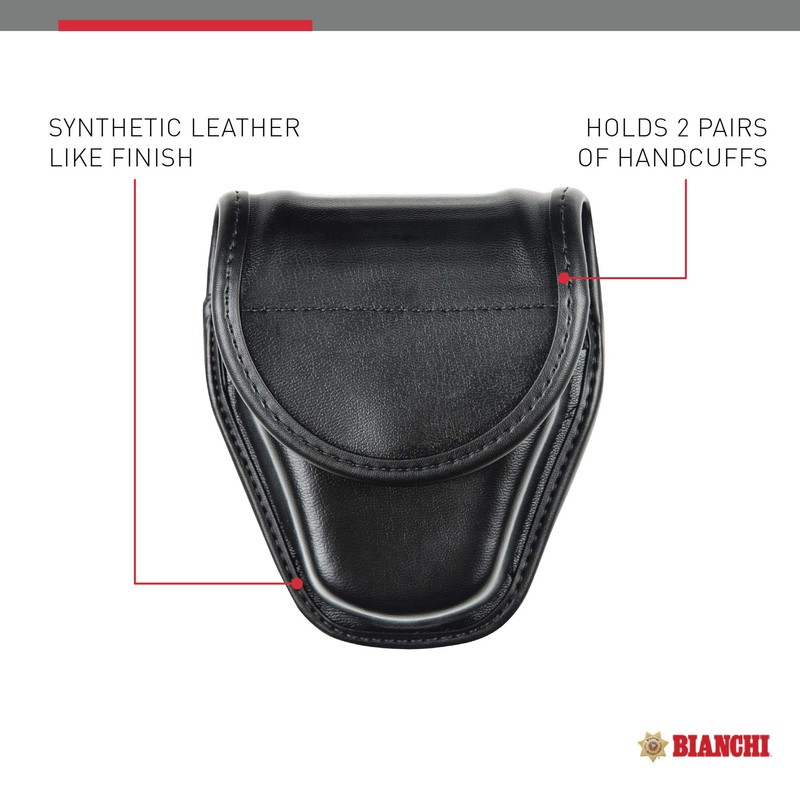 BIANCHI 7917 Double Handcuff Pouch, Plain Black, Hidden Snap