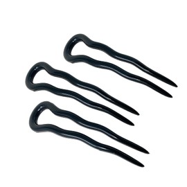 Parcelona Juego de 3 horquillas onduladas de celuloide en forma de U para el pelo de estilo moño para mujeres, a la moda, flexible, duradera, para niñas, accesorios para el cabello, hechos en Francia (negro)