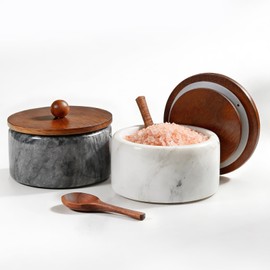 MINCORD Natural Marble Salt and Pepper Bowls Set of 2