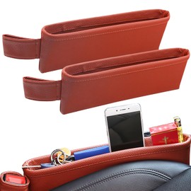 BubabyZZ 2 Pack Update Car Seat Gap Filler Organizer Leather Console Storage Box Front Side Pocket Seats Organizers Filler Interior Car Accessories for Phone Wallet Coin Key Sunglasses (Brown)