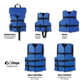 ONYX General Purpose Boating Life Jacket, Adult Oversize Size (40"-60"), Blue