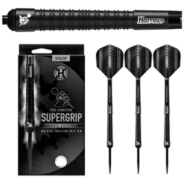 Harrows SUPERGRIP BLACK EDITION 90% Tungsten Steel Tip Darts Set. Available in 21g, 22g, 23g, 24g, 25g, 26g, 28g & 30g - Includes Supergrip Shafts & Supergrip Flights-30g