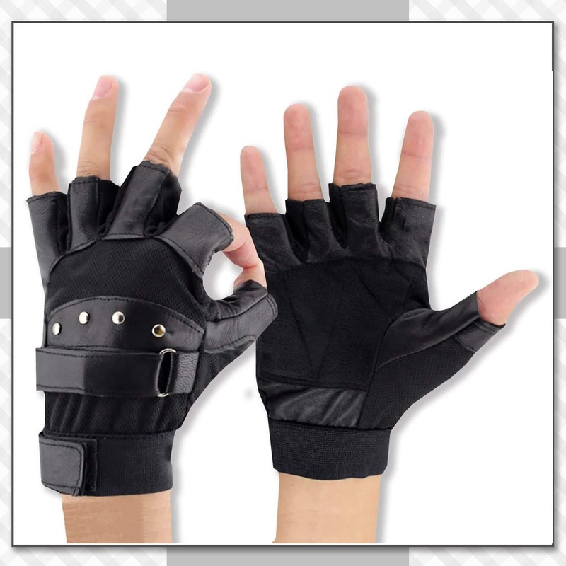 CHROME CRANE TB030 Men's Gloves, Leather, Fingerless, Biking, Cycling, Training,