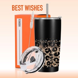 HODREU Glitter Leopard Tumbler 20 Oz Tumbler Leopard Print Gifts for Women Insulated Travel Mug for Women Female Teacher Doctor Coworker Educator Lady Leopard Lover Stainless Steel Thermal Cup