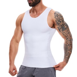 MISS MOLY Compression Shirts for Men Tummy Control Undershirt Gynomastica Slimming Vest Waist Trainer Tank Top Shapewear White 3XL