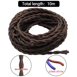 GOIYZTTR 10 m textile cable, brown, vintage braided cable, 2-core stranded cable, 2 x 0.75 mm, suitable for DIY lamps and lighting