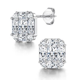 Dochais 925 Silver Stud Earrings, 14K Gold Plated Large Square Cubic Zirconia Diamond Earrings Studs, Hypoallergenic Stud Earrings for Men and Women, Cubic Zirconia, Cubic Zirconia