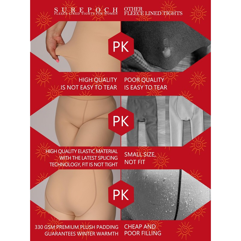 SUREPOCH Plus Size Fleece Lined Tights for Women, Winter Fake