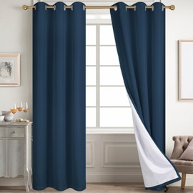 Diraysid 100% Blackout Curtains Navy Blue Linen Curtains for Bedroom Grommet Thermal Insulated Room Darkening Drapes (2 Panels, W38 x L84 Inch)