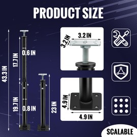 Yaocom 2 Pack Winter Adjustable Floor Jack Post Basement House Floor Jack Steel Support Jacks Post Pole for Porch Roof Deck Heavy Load Areas, 23.23"-43.31" Adjustable Height, Black