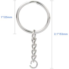 50 Pcs NANSSY 1 Inch/25mm Split Keyrings with Chain Silver Keychain Ring, Key Chains Rings Parts with Open Jump Ring and Connector
