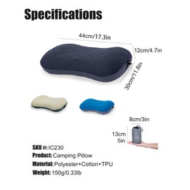 iClimb Camping Air Pillow/Air Pillow, TPU Lining, Pillow Cover, Washable, One-Button / Air Input/Exhaust, Elastic Rope, Mat Included, Anti-Slip, 5.3 oz (150 g), Ultra Lightweight, Convenient to Carry,