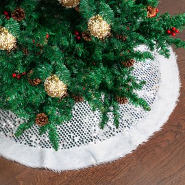 Mr. Pen- Christmas Tree Skirt 48 inches, Sparkling Silver Sequin with White Faux Fur Christmas Tree Skirts, White Tree Skirt, Christmas Skirt Tree, Xmas Tree Skirt, Faux Fur Tree Skirt