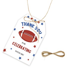 50pcs Football Thank You Tags, Rugby Gift Tag with String for Sport Party, Football Thank You Paper Tags for Ball Themed Birthday/Sport Game Party Favors