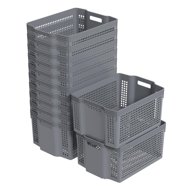 Afromy 12-Pack Large Stacking Basket, Plastic Storage Organizer Bins