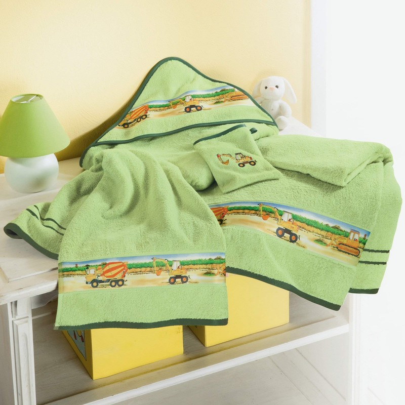 Erwin Müller Children's Hooded Bath Towel, Terry Towel, Tractor, Digger