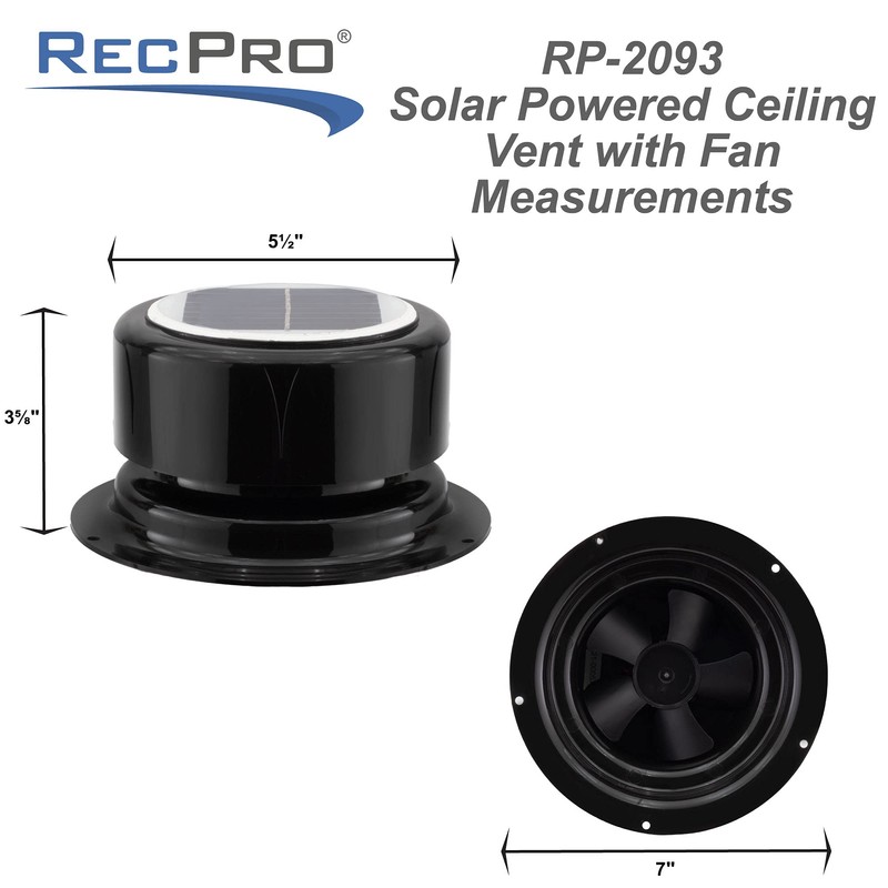 RecPro RV Solar Ventilation Fan | Solar Powered Ceiling Vent