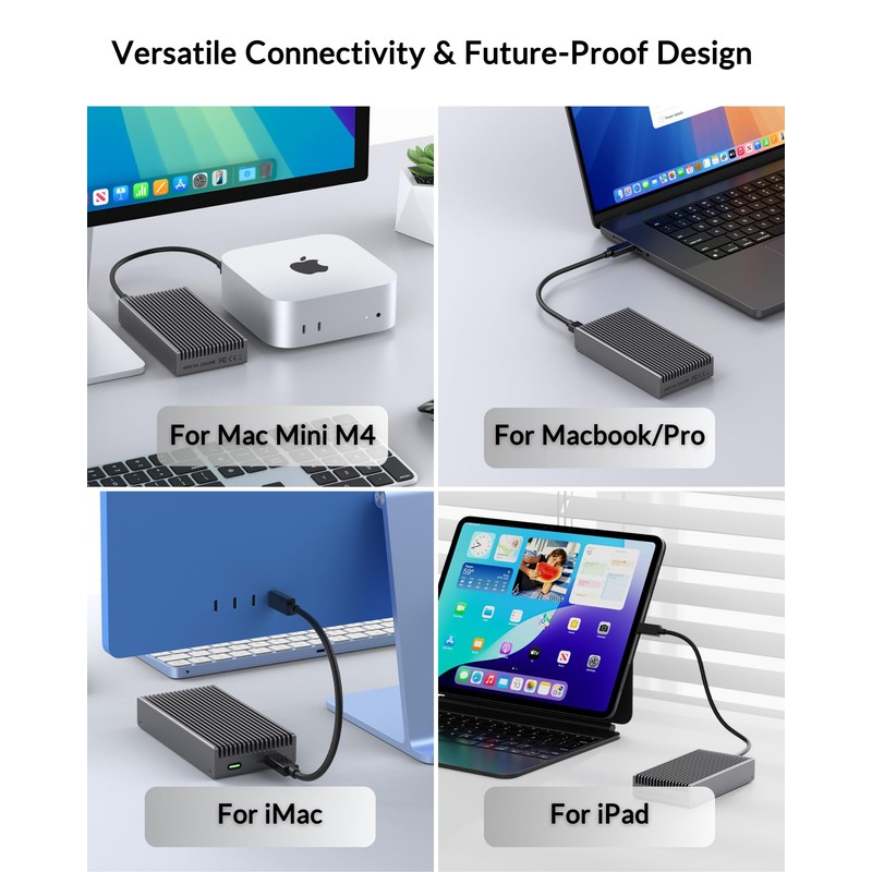 Fanless Speedy 40Gbps M.2 NVMe SSD Enclosure, USB4/Thunderbolt 4 Aluminum