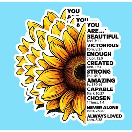 (3PCS) You are Amazing Beautiful Enough Sticker, Sunflower Positive, Christian Faith Religious Bible Verse Jesus, Vinyl Decals for Books Laptops Phone Water Bottles Tumbler Cup Kindle 3x2.4 Inch