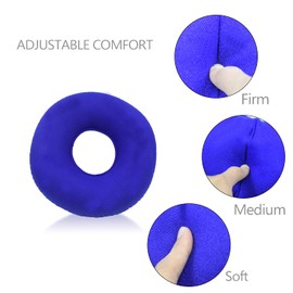 Blue Folding Inflatable Portable Ring Seat Pillow Cushion, Relieves Pain from Hemorrhoids,Tailbone and Coccyx, Bed Sores, Perineal Pain, Sciatica Post Child Birth
