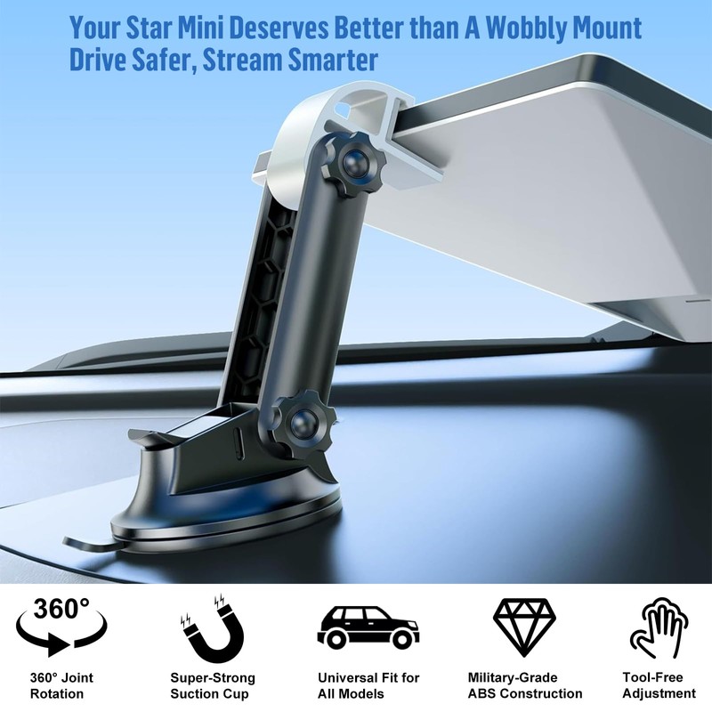 Starlink Mini Dash Mount for Car Dashboard – Angle-Adjustable Suction