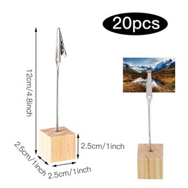 Pack of 20 Wooden Photo Holders with Clips Photo Stand Postcard Holder Stand Crocodile Clip Memo Clip Holder Note Holder with Pine Base for Office, Wedding, Home Decoration, Table Decoration, Party