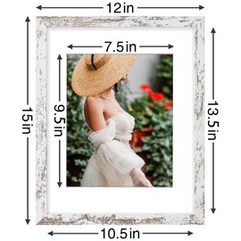Vittanly 11x14 Picture Frames Set of 9, Shatter Resistant Plexiglass, Display 8x10 Pictures with Mat or 11x14 without Mat, Photo Frames for Wall or Tabletop, Engineered Wood, Distressed White