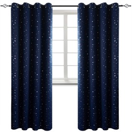 BGment Navy Star Blackout Curtains for Kid's Bedroom - Grommet Thermal Insulated Room Darkening Printed Curtains for Living Room, Set of 2 Panels (46 x 90 Inch, Dark Blue)