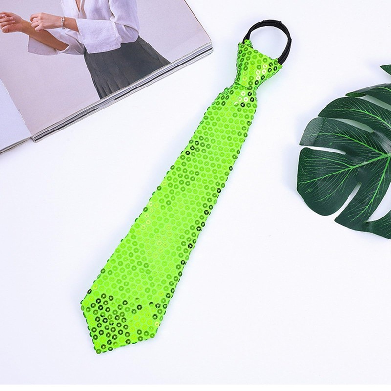 EAJORN Shining Sequins Tie Stage Glitter Paillette Adjustable Zipper Necktie