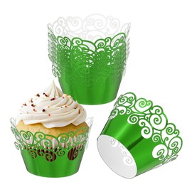 PATIKIL Cupcake Wrappers Paper, 50 Pack Baking Cups Standard Cloud Decoration for Anniversary Birthday Weddings and Parties, Reflective Green