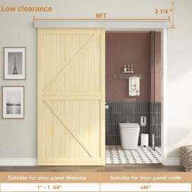 BarnBase 8FT Sliding Barn Door Hardware, Low Clearance Aluminium Alloy Box Rail Hardware for Wooden Barn Door, Interior Barn Door Track, Easy to Install