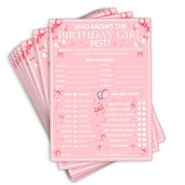 QZCYU Who Knows The Birthday Girl Best, Pink Birthday Party Games for Girls, Birthday Party Games, Party Activity and Idea for The Card Game - 20 Game Cards