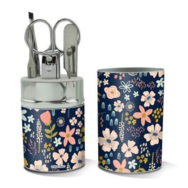 Mimi Flowers Floral Pattern Stainless Steel Manicure Pedicure Grooming Beauty Care Travel Kit