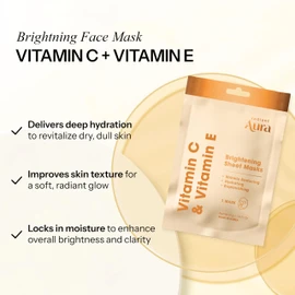 Radiant Aura Face Sheet Mask with Vitamin C & E - Dermatologist Tested Korean Beauty Mask for Brightening & Deep Hydration - Premium Facial Treatment for Glowing & Rejuvenated Skin - 5 Pack