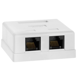 Cmple - 2 Port Cat5e Surface Mount Box, RJ45 Cat5 Dual Port Surface Mount Box for Ethernet Cables, Screws and Double-Side Tape Included, Easy Mount – White