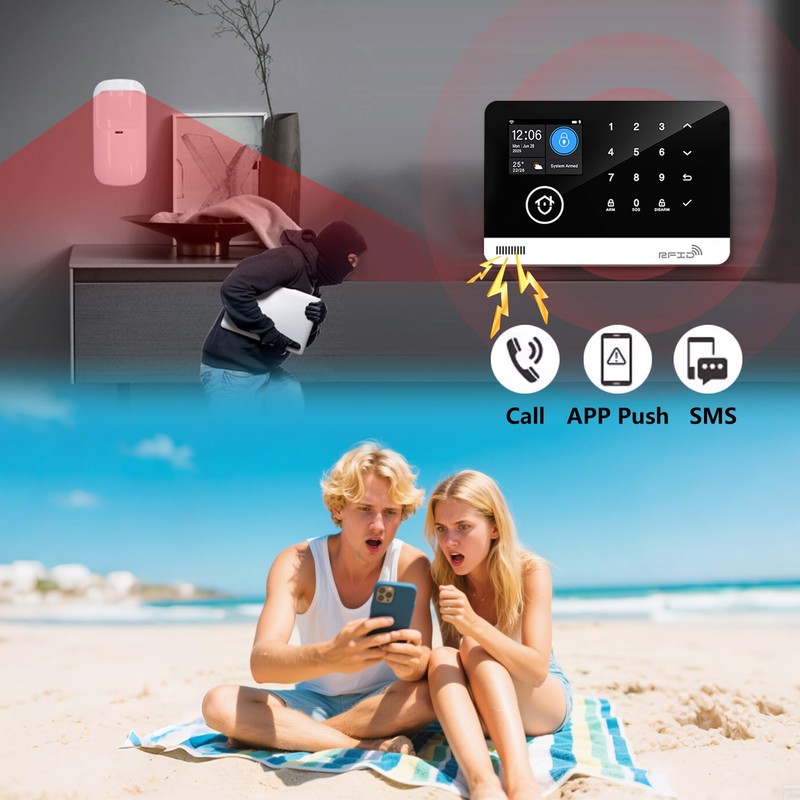 Home Security System, 4G/WiFi GSM SMS Wireless Home Alarm System