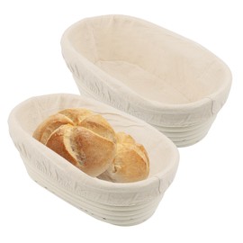 JOIKIT 2 Stück 25 x 15 x 8 cm ovaler Brotgärkorb, 25 cm x 15 cm x 8 cm, Banneton-Gärkorb mit Einsatz, Rattan-Sauerteig-Gärkörbchen für Teig