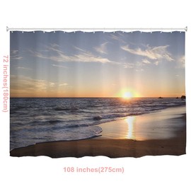 Goodbath Extra Wide Shower Curtain 108 x 72 Inch, Ocean Sea Beach Sunset Waterproof Fabric Bathroom Shower Curtains Set with Hooks, Brown Blue Orange