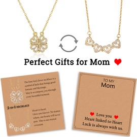 Vivkunulo Clover Necklace Gold Heart Pendant Gifts for Daughter Granddaughter Niece Wife Mom Sister Girlfriend Grandma(Mom)