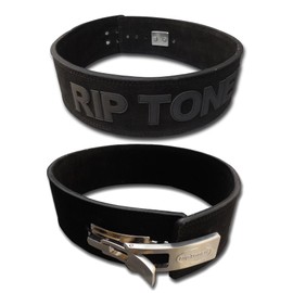 Weight Lifting Belt by Rip Toned - 10mm 4-Inch Leather Lever Belt - Bonus Lifting Straps for Men & Women - Back Support for Weightlifting, Powerlifting, Bodybuilding (Black, XL)