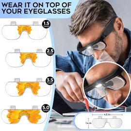 Dilzekui Magnifying Glass with Light 1.5X to 5.0X, Rechargeable Magnifying Glasses Head Magnifier, Lighted Magnify Glass with 4 Detachable Lenses, Magnifier Headset for Close Work Hobbies Jewelry