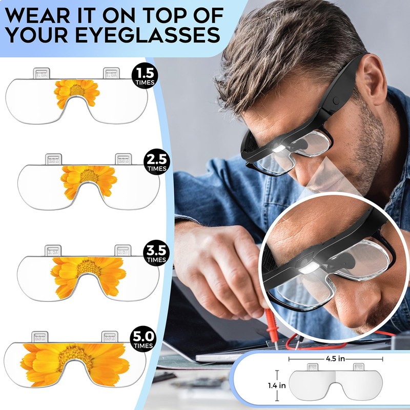 Dilzekui Magnifying Glass with Light 1.5X to 5.0X, Rechargeable Magnifying