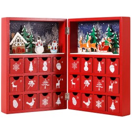 BRUBAKER Reusable Wooden Advent Calendar to Fill - Red Christmas Book with 24 Doors - DIY Christmas Calendar 8.27 x 3.54 x 11.81 inches