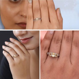 Citrine Ring 925 Sterling Silver Rings for Women in Platinum Plated Birthstone Gemstone Citrine Jewelry for Women Birthday Gifts Size - 5