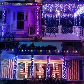 suddus Red White and Blue Lights, 100 Led Battery Powered String Lights, Globe String Lights for Flag, Backyard, Patio, Garden, Party, Bedroom, Living Room, Christmas, Classroom Decoration