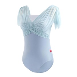 Daydance Ballerina Blue Leotards for Women Dance, Flutter Sleeve Faux-2 Piece Ballet Clothes Blue