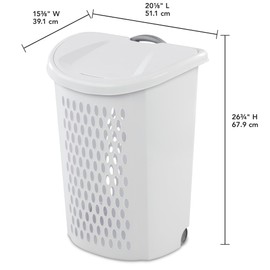 Wheeled Laundry Hamper with Handle, 2 Bushel Plastic Rolling Clothes Basket with Lid, Laundry Baskets,Ventilated Design for Bedroom Bathroom Dorm, White Storage Organizer on Wheels, 2 Pack