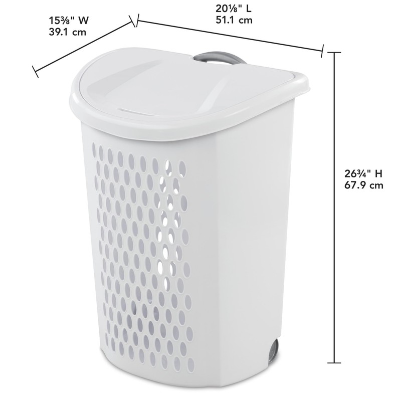 Wheeled Laundry Hamper with Handle, 2 Bushel Plastic Rolling Clothes