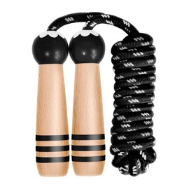 Wal Base Jump Rope Kids Boys and Girls Children’s Adjustable Cotton Skipping Rope with Wooden Handle for Fitness Training Exercise Outdoor Activity (Black)